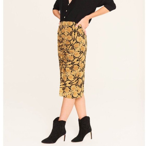 BA&SH Carry Snake skin print midi ruched skirt Ochre - Picture 5 of 15